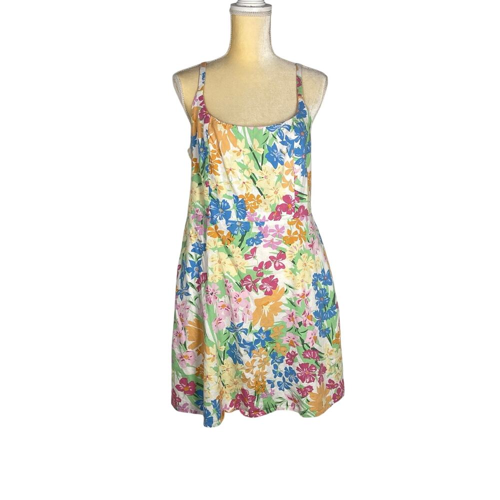 Old Navy Linen Blend Floral Short Pockets Dress Size Large